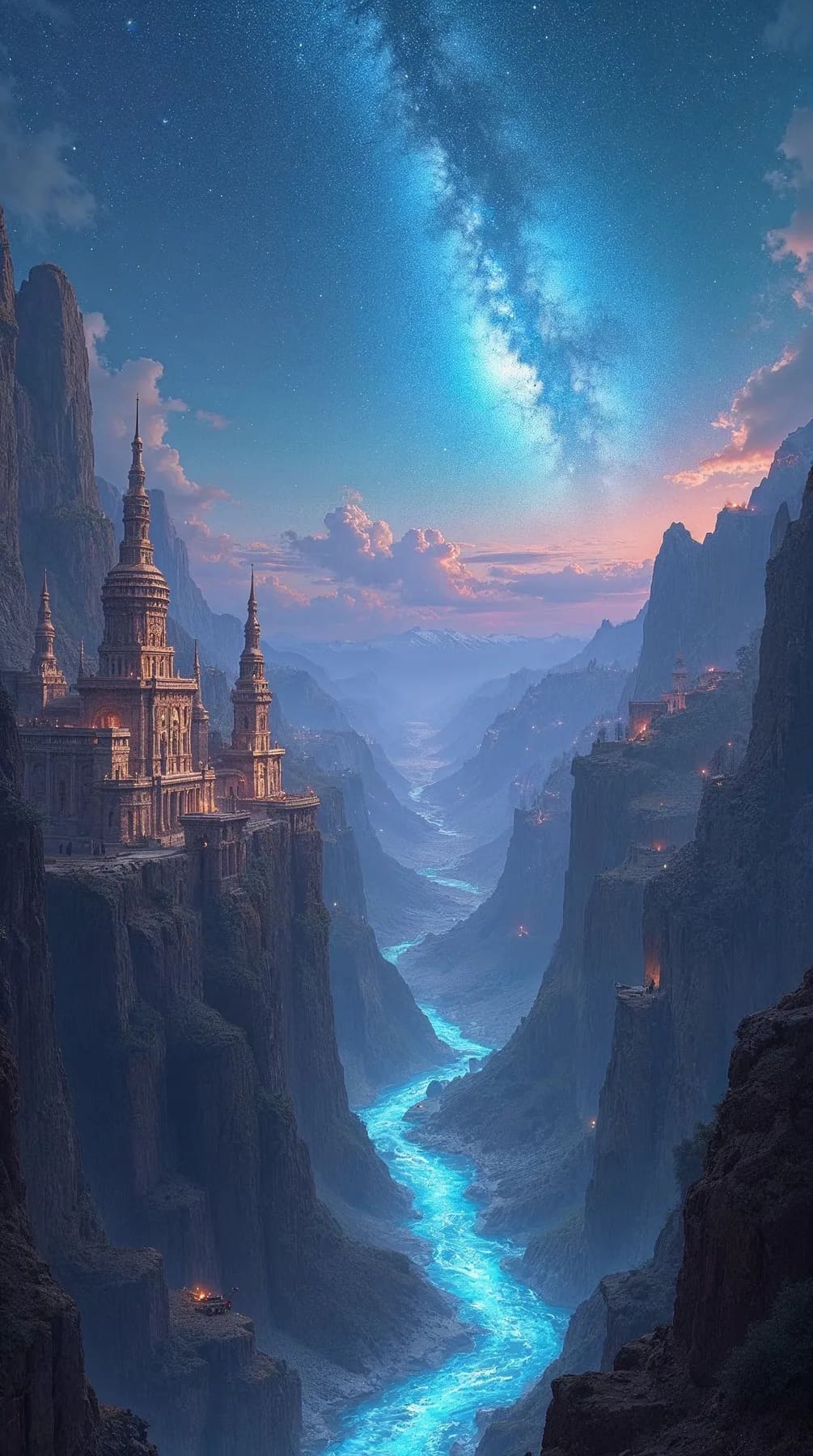 An ancient marble city bathed in starlight, with te...