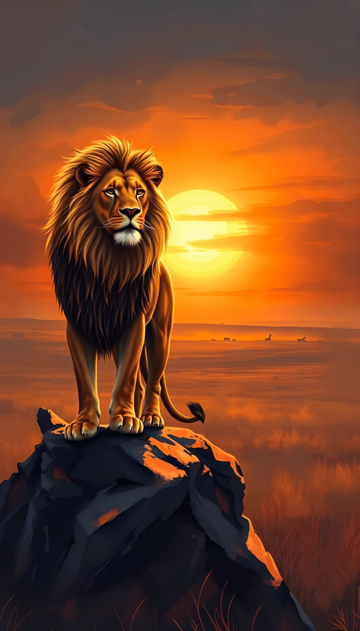 A majestic lion with a flowing mane, standing proud...