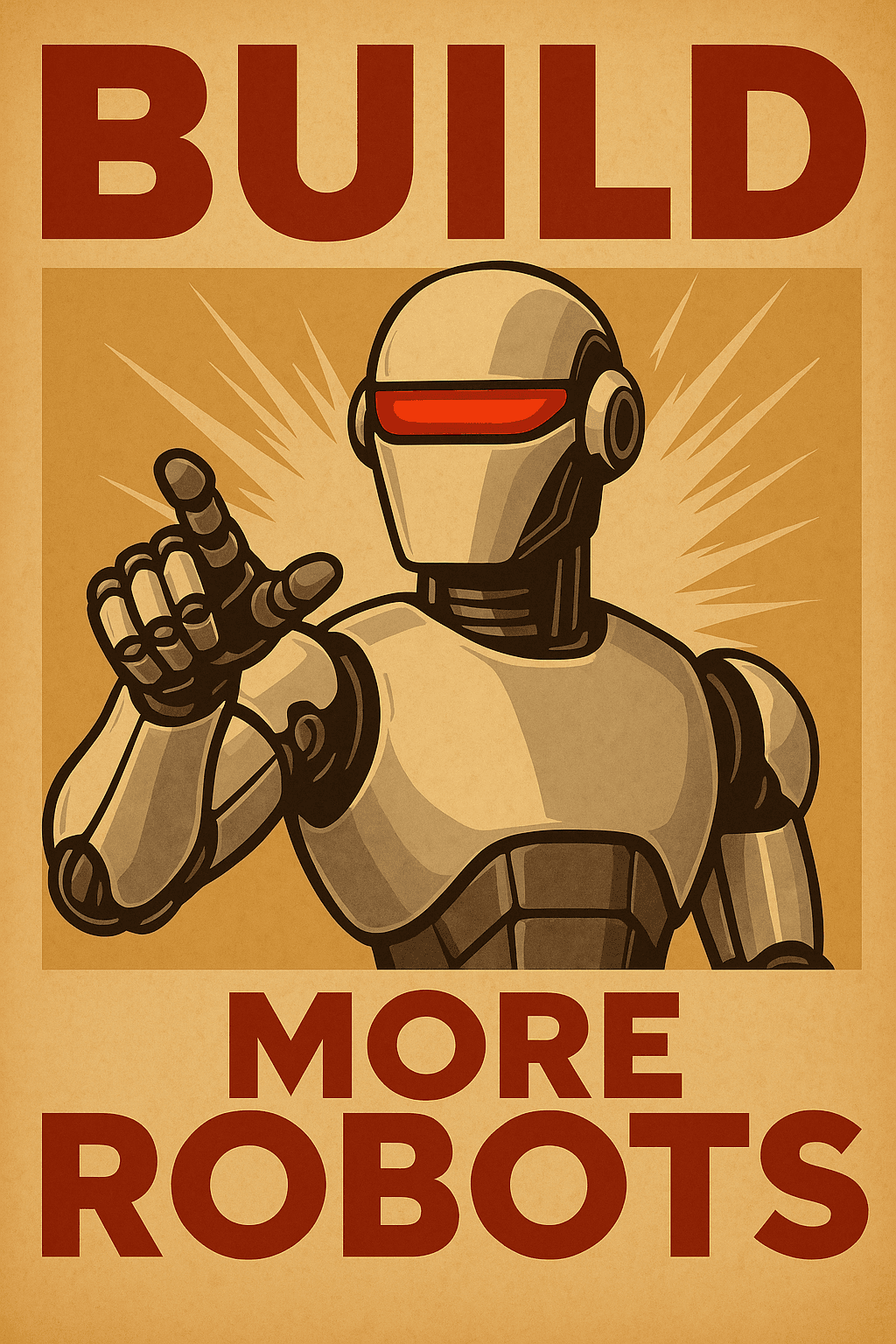 Retro futuristic propaganda poster featuring a styl...