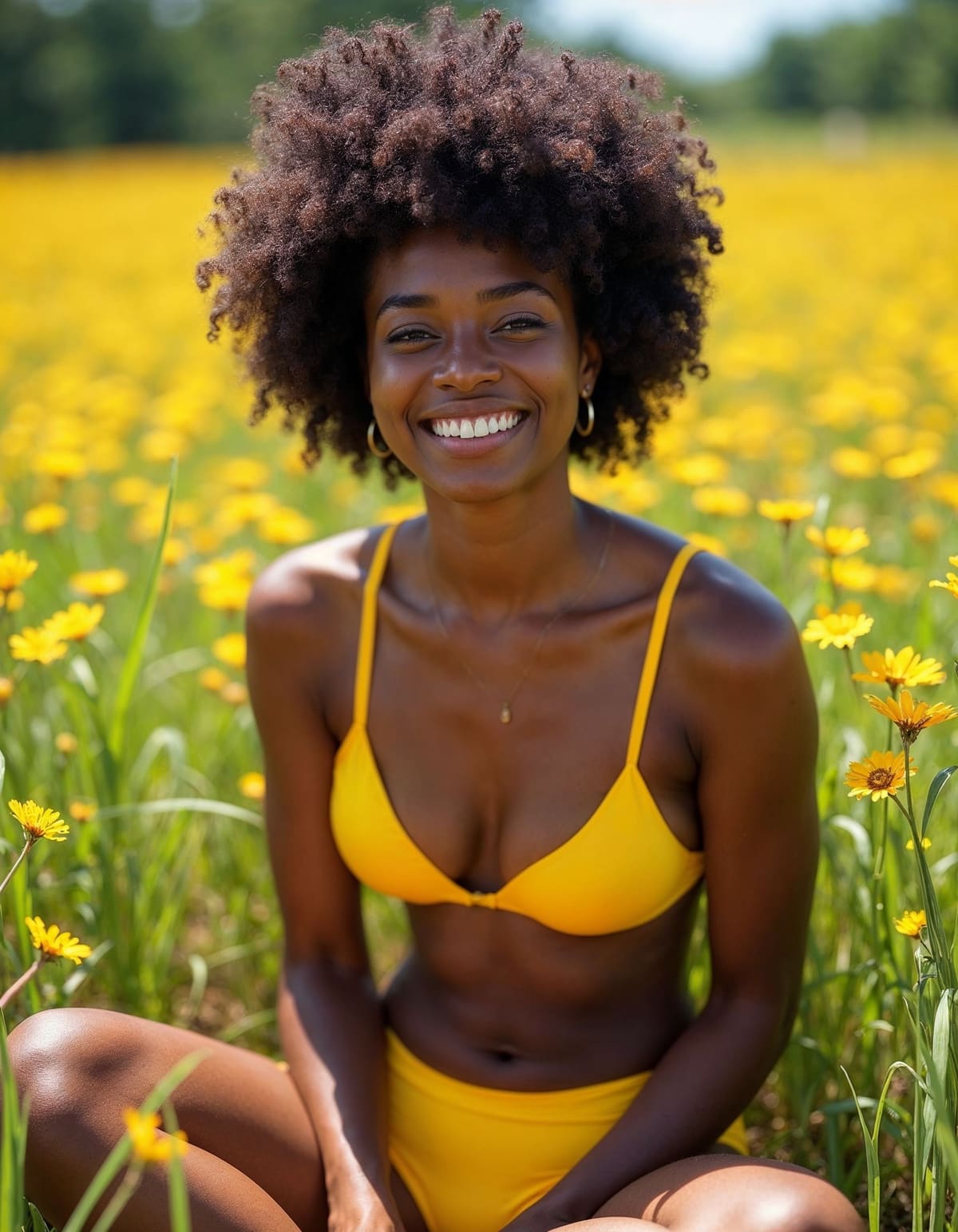 An African-American woman with a tightly curled Afr...