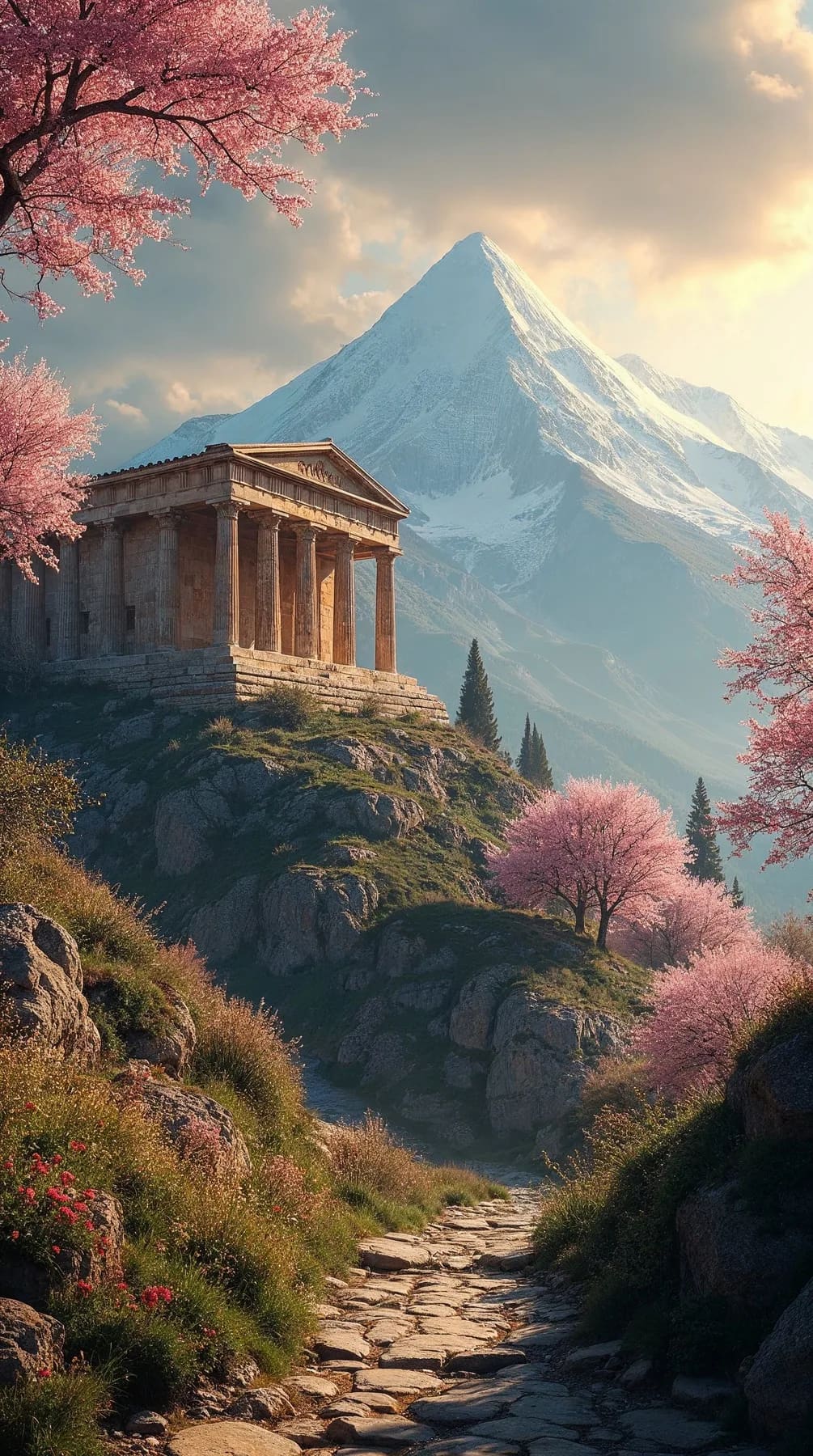 A breathtaking ancient Greek temple perched on a lu...