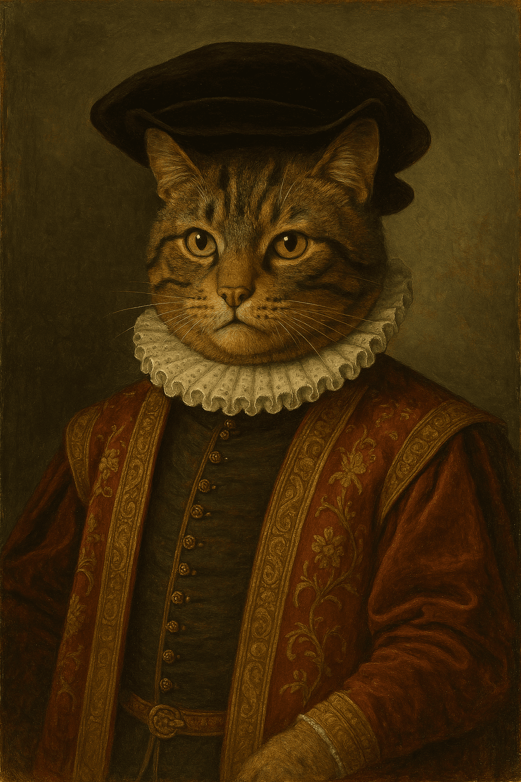 Renaissance-style oil painting portrait of an anthr...
