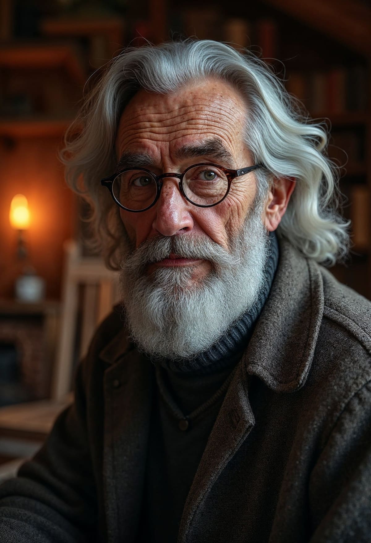 A close-up portrait of an elderly white man with lo...