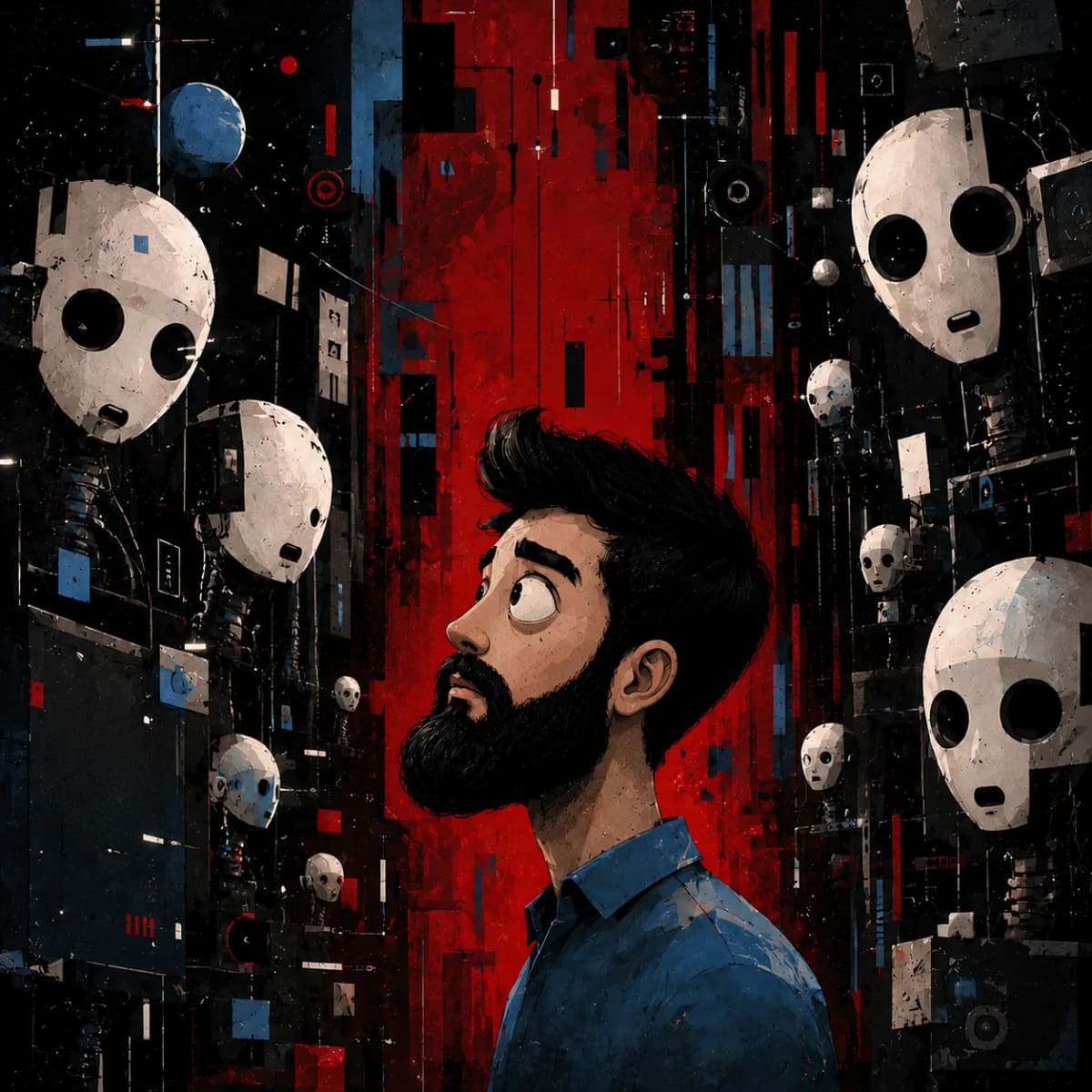 Surreal futuristic portrait of a human surrounded b...